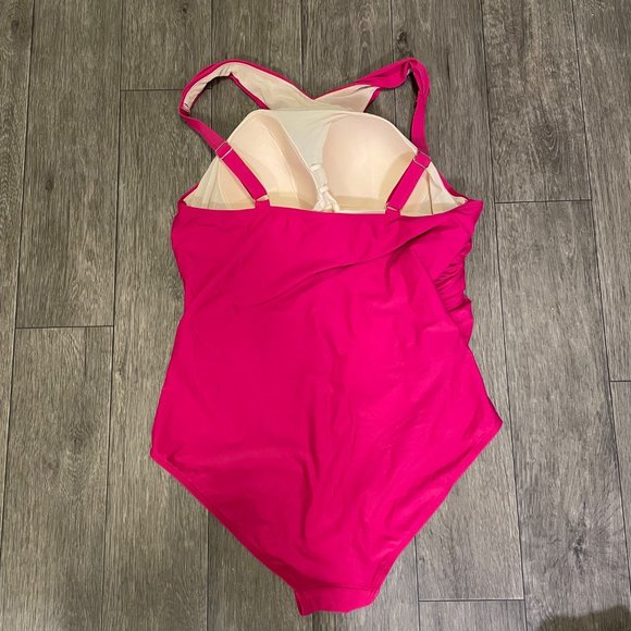 Swimsuits For All Hot Pink Wrap Across Design Top One Piece Bathing Suit Size 22 - Picture 6 of 8